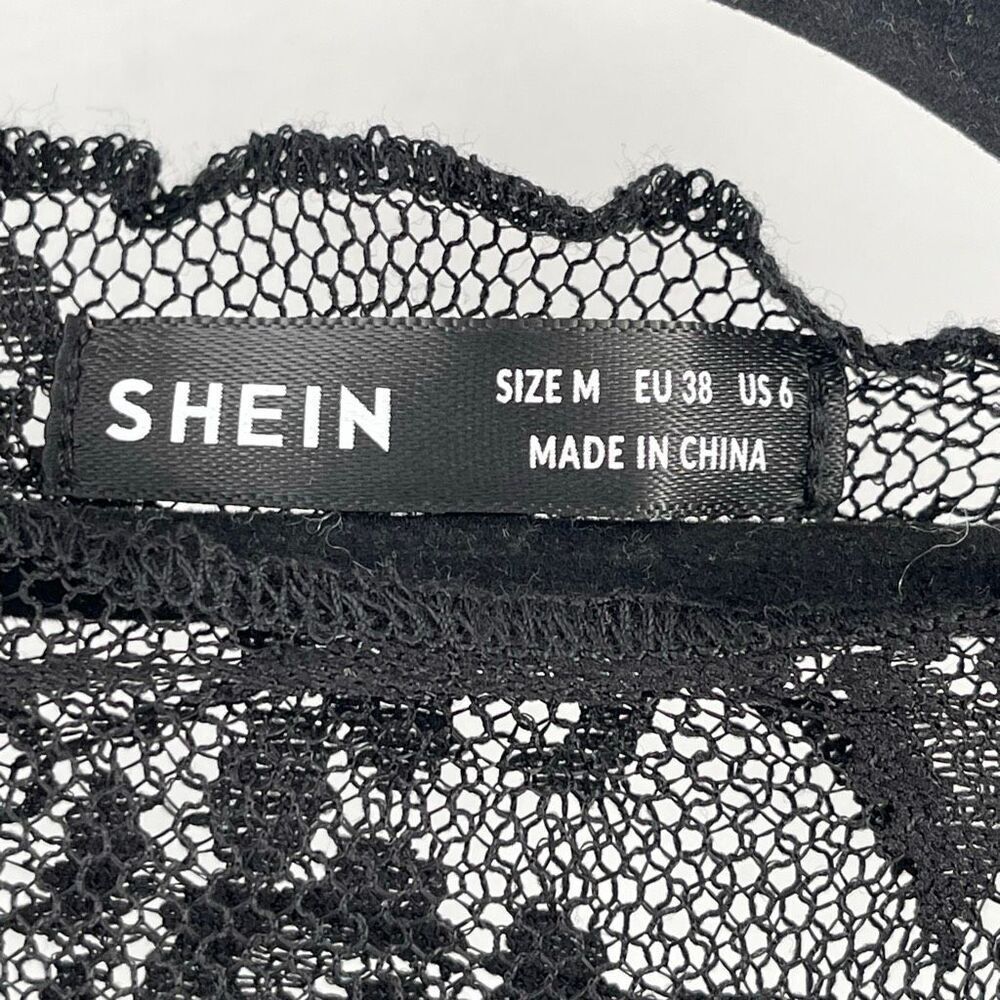 SHEIN Medium Black Sheer Floral Lace Layering Top Scalloped Mesh Y2K - Picture 5 of 13